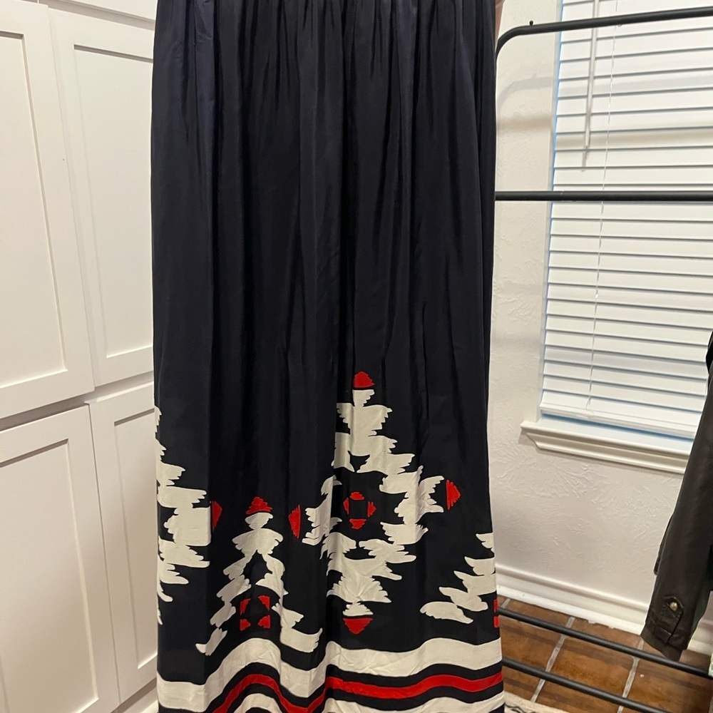 Navy blue, cream and Red Patterned Skirt